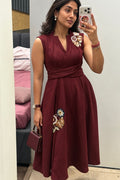 Red Wrap Midi Dress