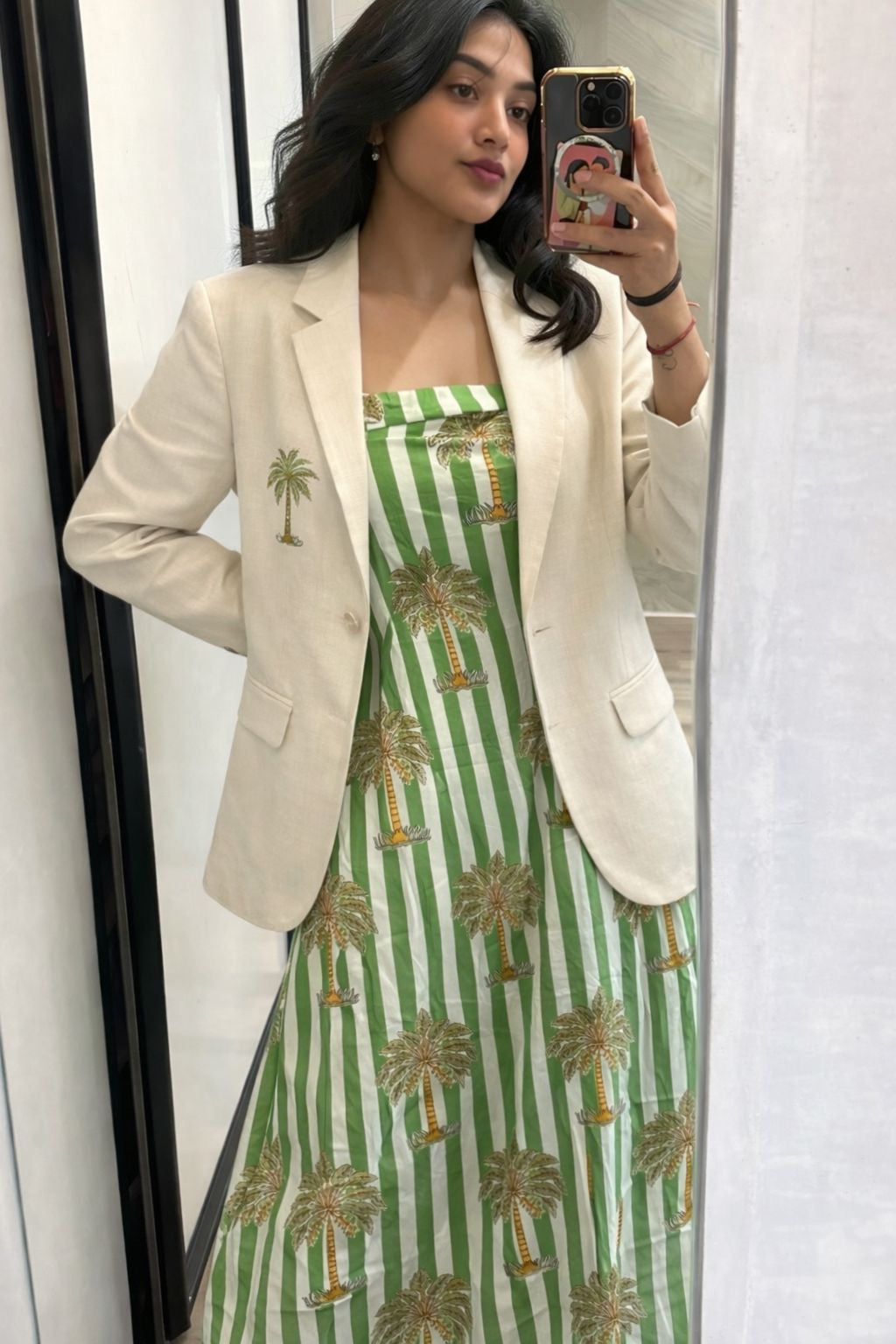 Palm Print Summer Dress with Blazer – Luxury Vacation Co-ord Set