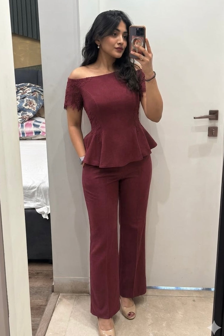 Wine Lace Hand-Embroidered Co-ords