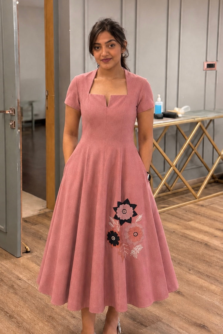 Blush Petal Embroidered Midi Dress