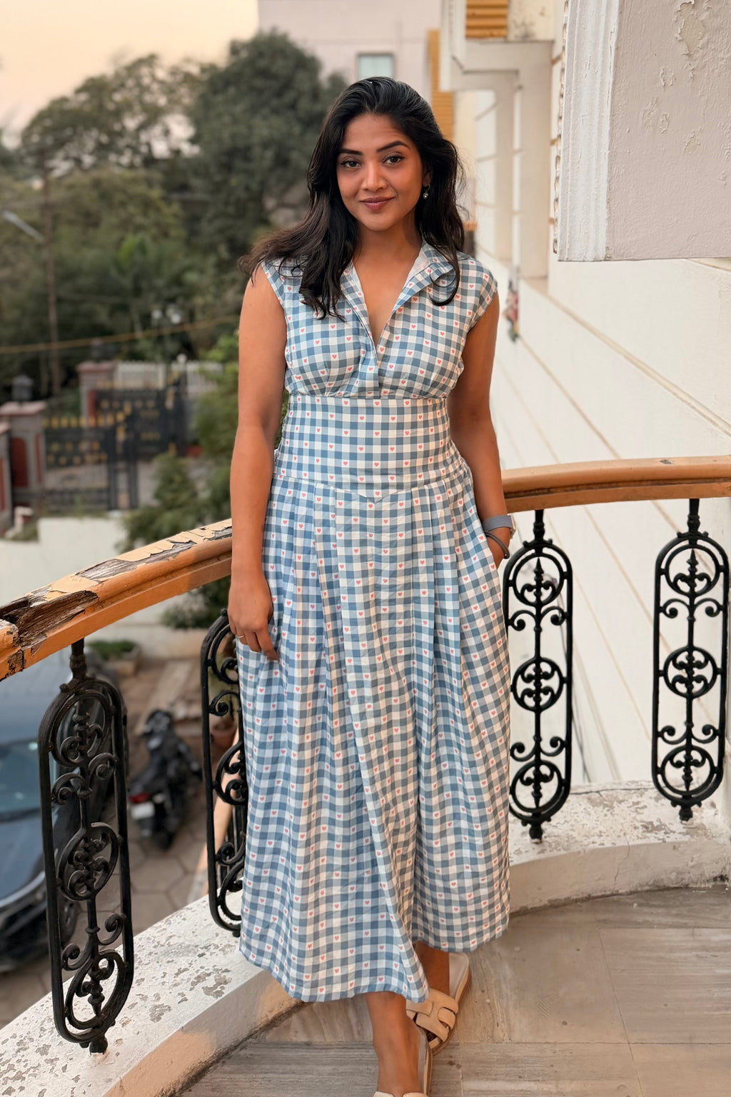 Everyday Gingham Midi Dress - Blue
