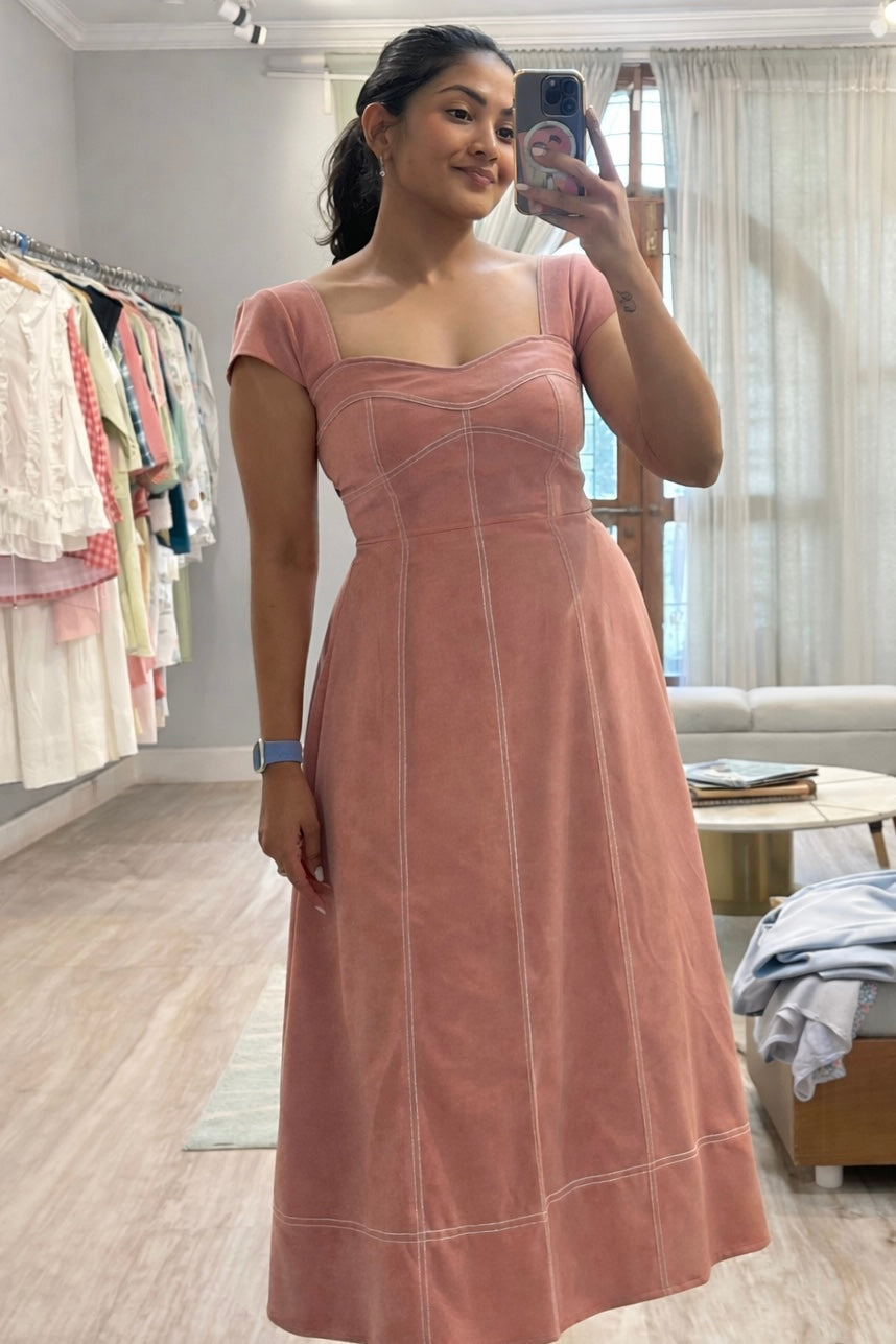 Blush Seam-Detail suede Midi Dress