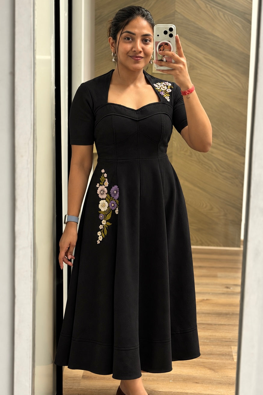 Midnight Black Bloom Dress