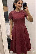 Wine Lace-Detailed Midi Dress