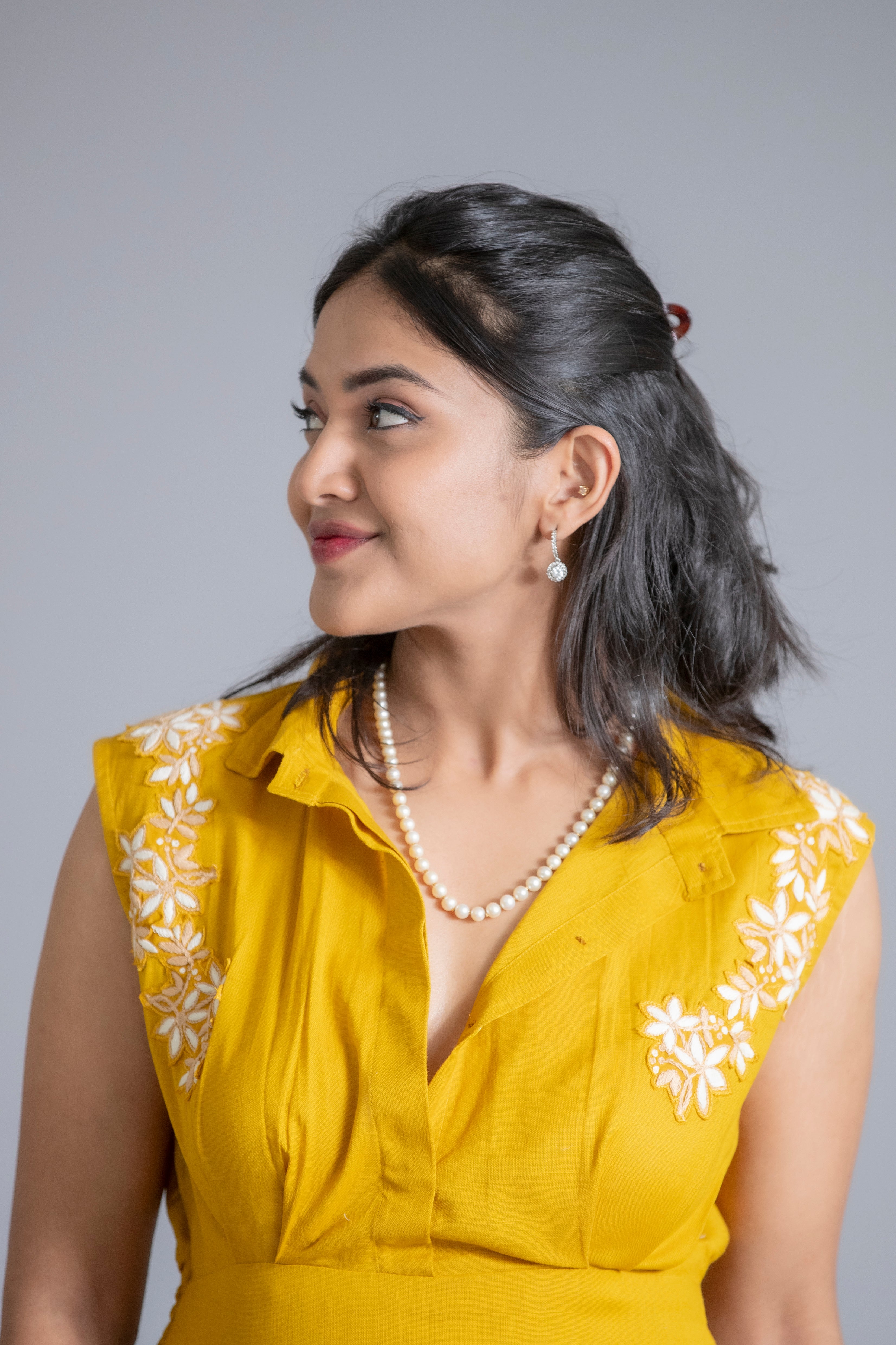 Mustard Bloom Hand-Embroidered Summer Dress