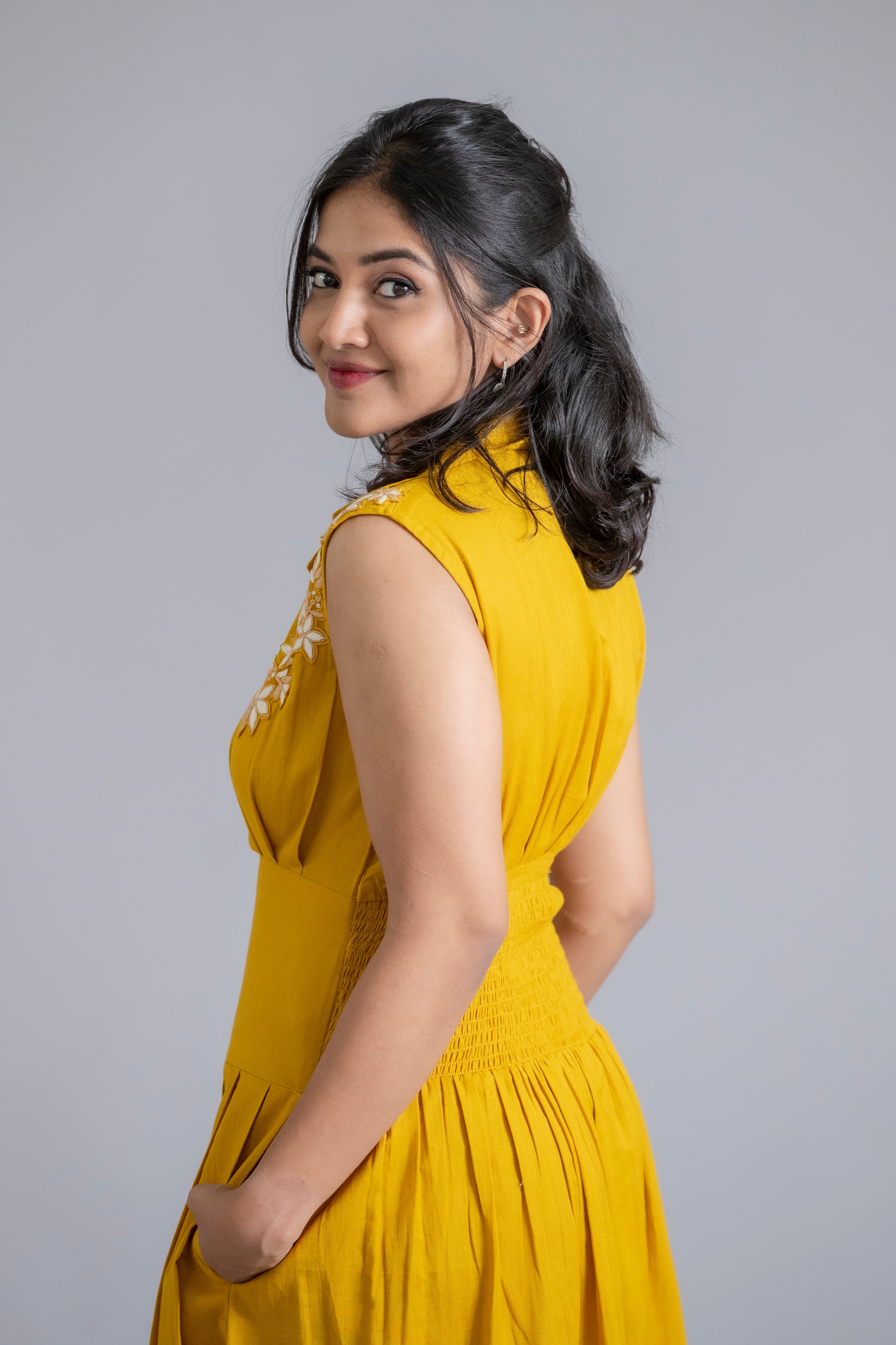 Mustard Bloom Hand-Embroidered Summer Dress