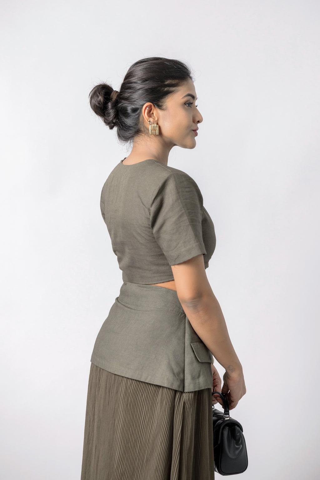Olive Asymmetric Top & Pleated Wide-Leg Pants Co-Ord Set