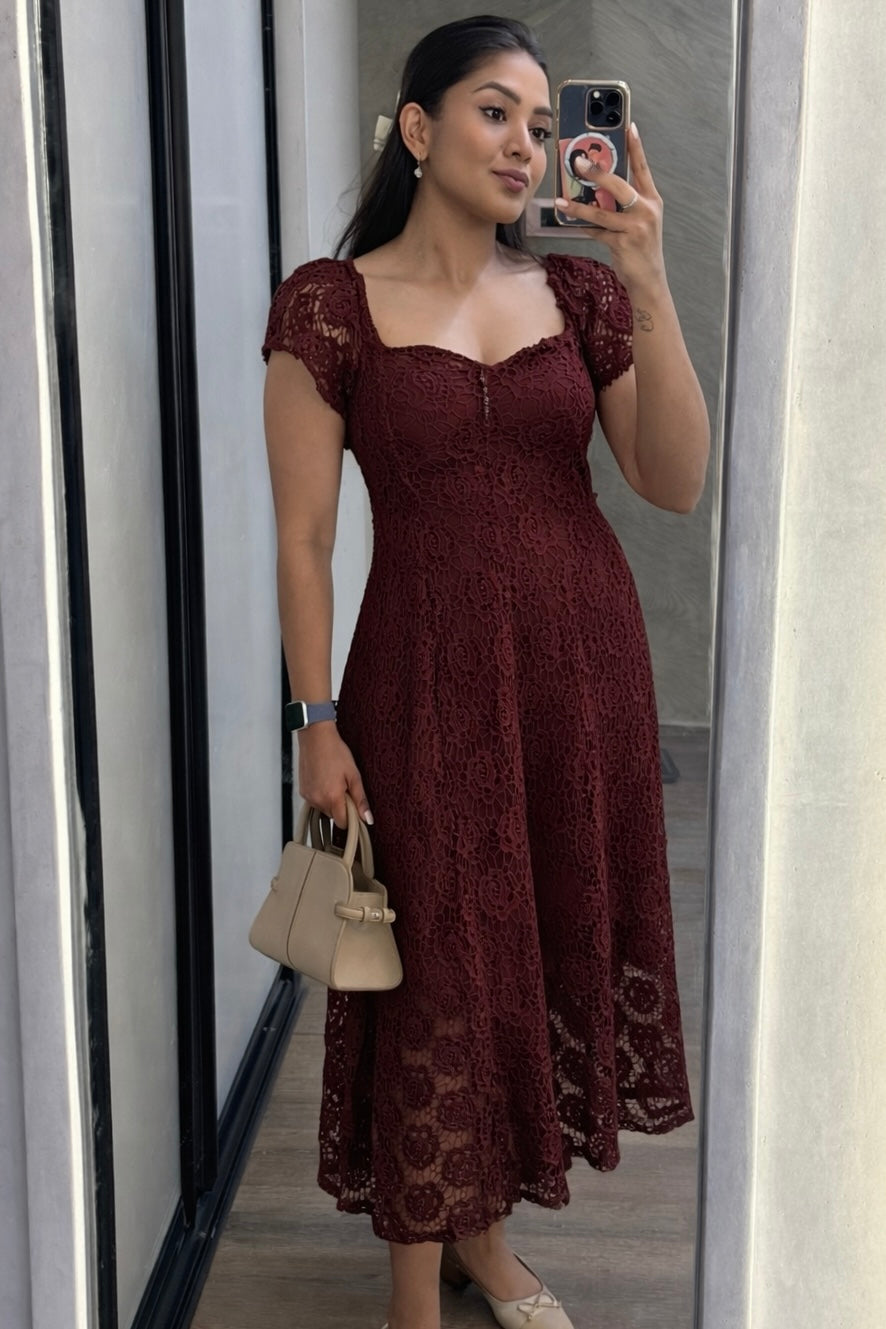 The Wine Lace Midi Dress
