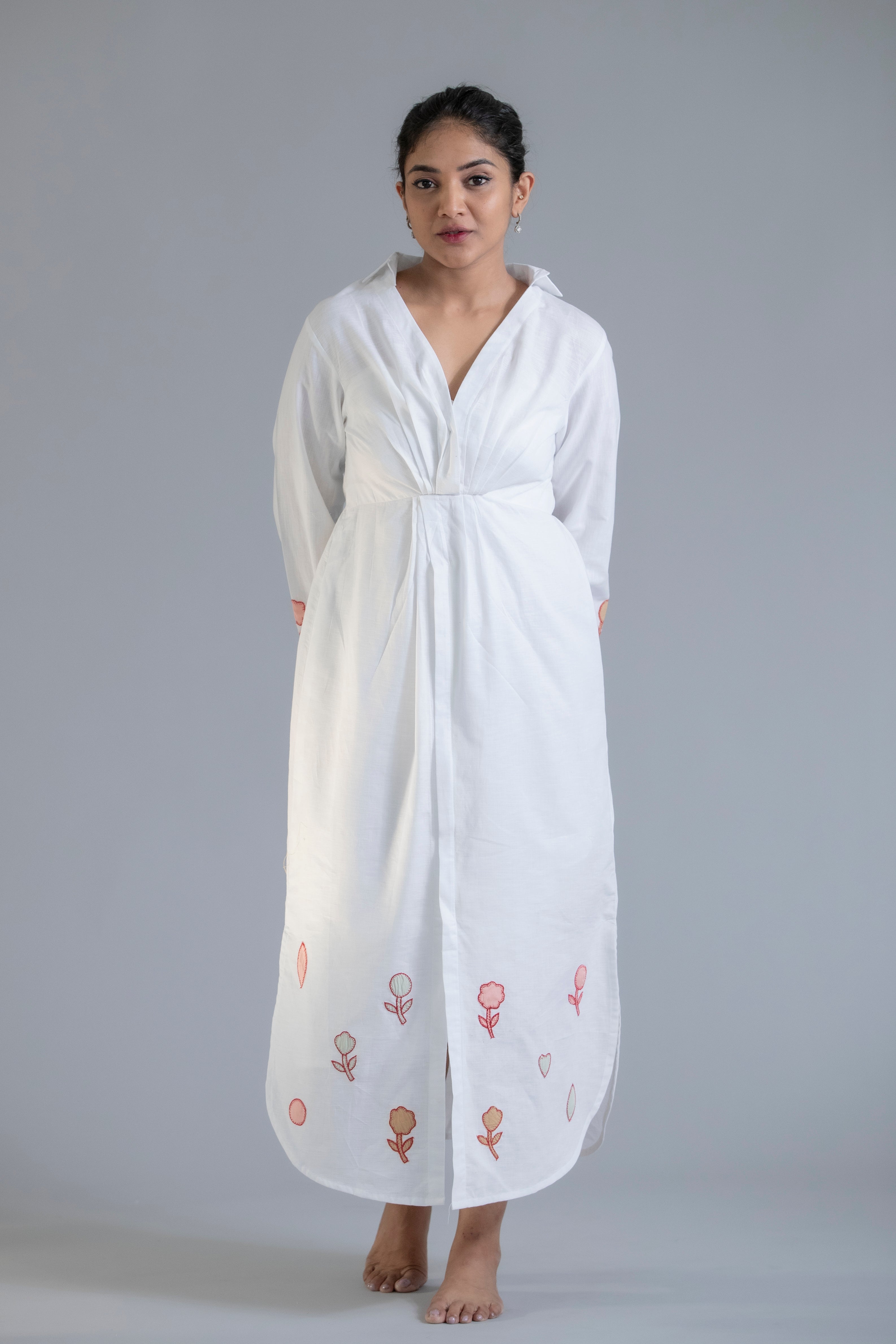 White Hand-Embroidered Floral Summer Dress